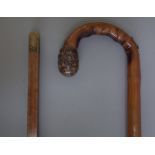 A bamboo and silver mounted 'horse measure' gadget walking stick,