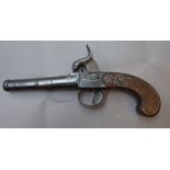 A Queen Anne style cannon barrelled percussion pocket pistol, circa 1775, converted from flintlock,