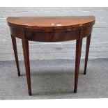 A George III inlaid mahogany semi-elliptic card table, on tapering square supports,