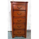 A 20th century hardwood serpentine chest of six short drawers 48cm wide x 109cm high.