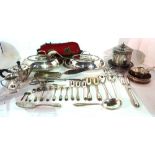 Silver plated wares, including; bottle coasters, entree dishes, a biscuit barrel,