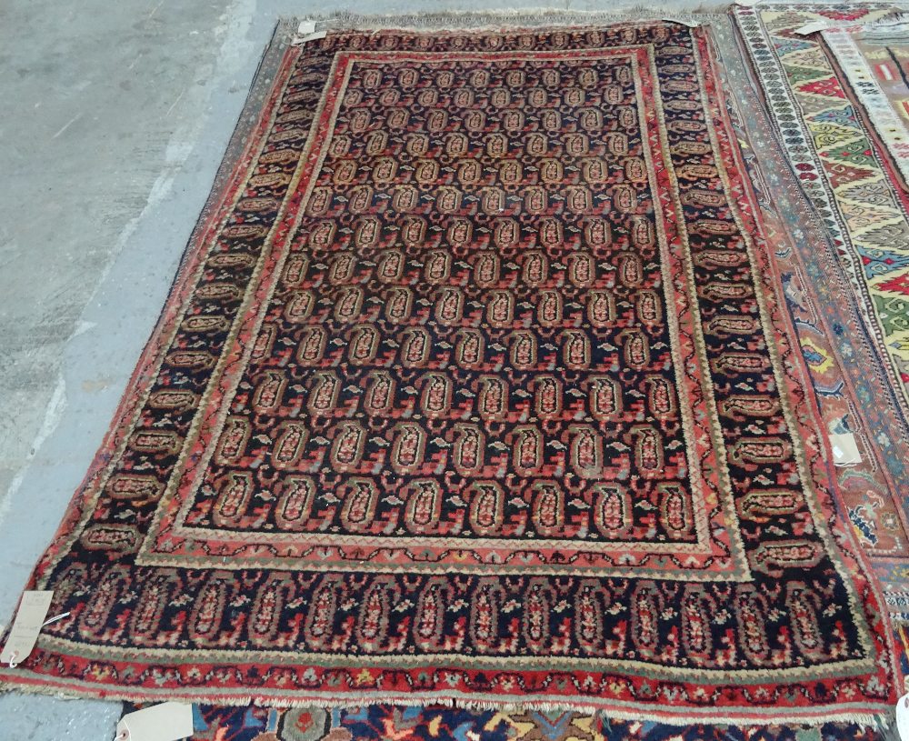 A Sarough rug, Persian, repeat boteh on black field, boteh border, 134 x 200cm. - Image 3 of 6