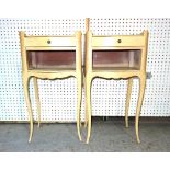 A pair of early 20th century French white painted bedside tables with single drawer and galleried