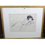 Will R** (early 20th century), Reclining lady, colour lithograph, 26cm x 36cm.