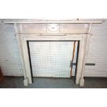 A 19th century white painted fire surround with urn and swag decoration, 140cm wide x 136cm high,