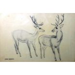 Attributed to John Skeaping (1901-1980), Two deer, pencil, bears a signature, 27cm x 41cm.