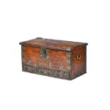 A 19th century Zanzibar brass mounted hardwood mule chest, the lift top over three lower drawers,