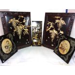 A pair of Japanese lacquer and bone panels, circa 1900,