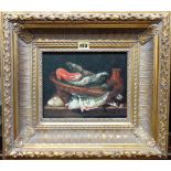 Chinese School (late 20th century), Still life of fish, oil on board, 19cm x 24cm.