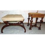 A William and Mary style walnut square footstool on bun feet,