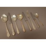 A silver table service of flatware, comprising; six tablespoons, eight soup spoons,
