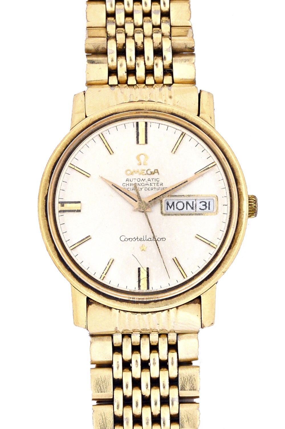 An Omega Constellation Automatic gilt metal fronted and steel backed gentleman's bracelet