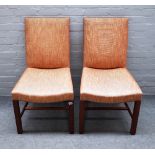 A set of eight George II style mahogany framed square back dining chairs on channelled square