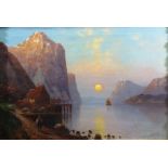Carl Bertold (1870-?), Fjord scene, oil on canvas, signed, 53cm x 79cm.