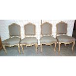 A set of four Louis XVI style white painted dining chairs with grey upholstery, (4).