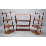 A Regency mahogany hanging four tier open wall shelf with turned supports,