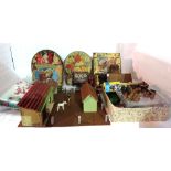 Toys, including; a 20th century wooden chess set, a quantity of miniature farmyard items,