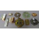 A group of pieces of Chinese jade, various colours and forms,