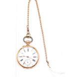 A gold cased, keyless wind, openfaced gentleman's pocket watch,