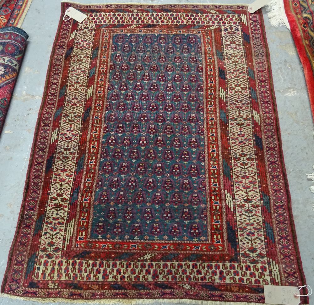 An unusual Yomut rug, Turkman, the indigo field with an allover boteh design, - Image 3 of 6
