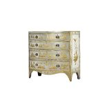 A Regency and later japanned bowfront chest of two short and three long graduated drawers,