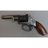 A five shot percussion revolver, circa 1850, 9mm bore, side rammer,