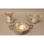 Silver, comprising; a twin handled circular bowl, Sheffield 1961, a cream jug,