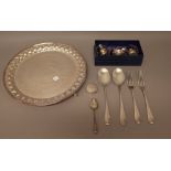Silver, comprising; two rat tail pattern tablespoons and two rat tail pattern table forks,