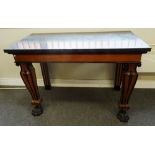 A Victorian console table, the rectangular black marble top on a part ebonised oak base,