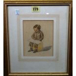 English School (19th century), Studies of children, three, watercolour over pencil, the largest 14.