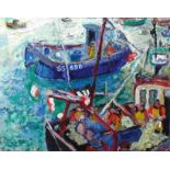 Linda Weir (b.1951), Fishing Boats, St Ives, oil on canvas, signed with initials and dated 04, 35.
