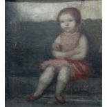 H** H** (20th century), Seated child, oil on canvas laid on board,