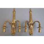 A pair of Victorian style gilt bronze two branch wall appliques, modern,