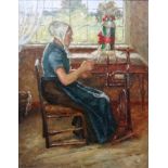 M. Sembtner (early 20th century), Spinning yarn, oil on canvas, signed, 64cm x 50cm.