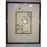 Kono Bairei; a 19th century Japanese woodblock print depicting a robin, 21cm wide x 14cm high.