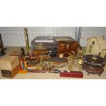 Collectables, including; two Chinese hardwood stands, a leather suitcase,