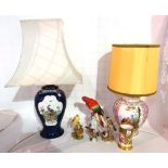 Ceramics, including; a French pink painted lamp, a Booth's blue glazed lamp,