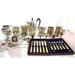 A small quantity of silverplated tankards, trophies, fish servers and sundry.