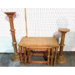 A 20th century pine nest of three tables, the largest 76cm wide x 46cm high,