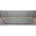 A 20th century lacquered brass and glass rectangular coffee table,