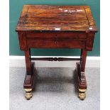 A William IV rosewood work table, with rectangular lift top over single drawer,