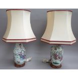 A pair of Chinese Canton porcelain vase table lamps,