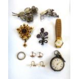 A lady's silver cased, key wind, openfaced fob watch, with a key,