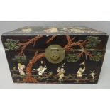 A Chinese rectangular black lacquer box and cover, late 19th/early 20th century,