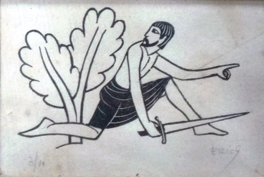 Eric Gill (1882-1940), Man with sword, woodcut, signed nd numbered 3/10, 5cm x 7.5cm.