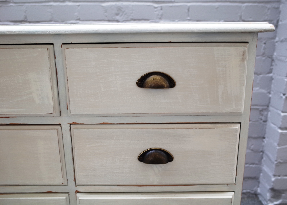 A 20th century off-white painted pine chest of thirteen various drawers, on shaped plinth, - Image 2 of 4