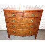 A George III mahogany bowfront chest of two short and three long graduated drawers on bracket feet,