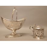 Silver, comprising; a George III oval basket, of navette shaped form,