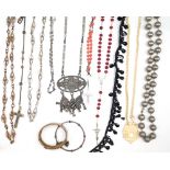A collection of mostly costume jewellery, including; a silver pendant cross,