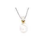 A cultured pearl pendant, the single baroque cultured pearl fitted to a gold box link neckchain,